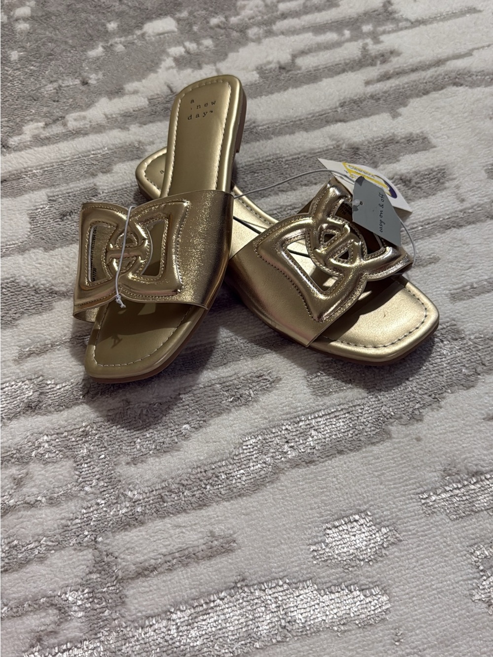 a new day Gold Slide Mules with Interlocking Knot Accent